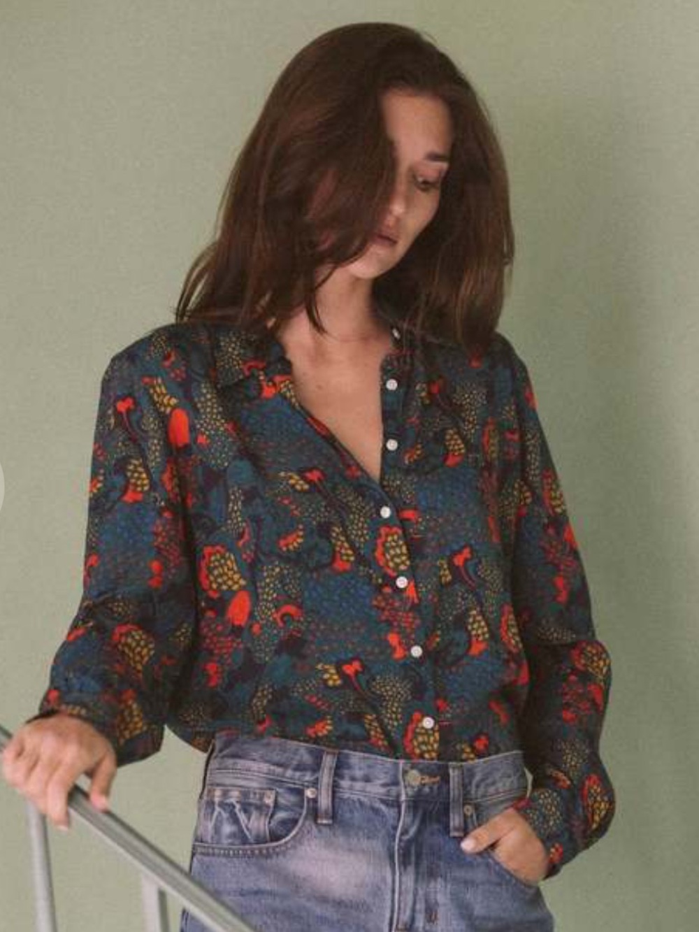 Trovata Birds of Paradis Jacquelin Button Down Shirt Teal NWT Medium MSRP $298 - Picture 1 of 15